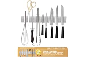 Ninonly Barre Magnétique pour Couteaux 30cm Porte Couteaux Aimanté, Barre à Couteaux Aimantée en Acier Inoxydable, Mural Support et Protège Doigts Kit pour Support Ustensiles de Cuisine et Outils