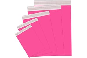 POPOYU Lot de 50 sacs postaux auto-adhésifs en polyéthylène rose rouge - 5 tailles - 10 de chaque petit à grand - Pour envoi postal, envoi postal, colis postaux