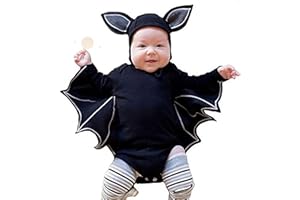 kungfu Mall Toddler Newborn Baby Boys Girls Bat Pattern Pagliaccetto Cappello e Rattle Drum per Halloween Xmas Party Fancy Dress Costume Cosplay (35 pollici corto)