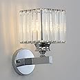 Modern Crystal Wall Light Sconce, E27 Silver Crystal Wall Lamp, Wall Lighting Fixtures for Bedside Bedroom Living Room Corridor Dining Room Hallway (Silver Square)