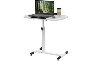 Lvhecforhm Escritorio con Ruedas, Mesa Escritorio Auxiliar Cama 60x40cm, Mesa Auxiliar Regulable en Altura, Mesa Plegable Blanco, Escritorio Pie Móvil, Mesa de Ordenador para Sala de Estar, Sofás