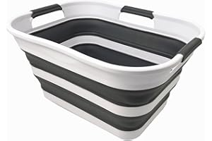 SAMMART Zusammenklappbarer Wäschekorb aus Kunststoff, Waschwanne, faltbarer Pop-Up-Aufbewahrungsbehälter, platzsparender/tragbarer Wäschekorb. Ideal für Zuhause, Reisen (Weiß/Stahlgrau, 19L)