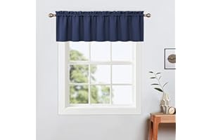 LinTimes Valance Kitchen Curtains,52 x 15 inch Long,Navy Blue,Rod Pocket Short Blackout Curtain for Small Windows,Thermal Window Treatment and Room Darkening Cafe Curtain