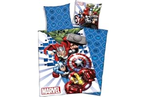 arlis Parure de lit Avengers ou Housse De Couette Avengers Marvel 140 X 200 Cm avec taie d'oreille 63 X 63 Cm (Parure Avengers - 3) Lit d’enfant