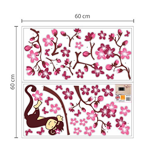 Walplus – COM Wandaufkleber Affe Baum Wandtattoo Sticker Papieraufkleber Kunst Dekoration Wohnzimmer Blüten Blumen Familie - 4