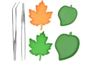 BOERNI 4 Pcs Reptile Food Water Bowl with 2 Tweezers,Leaf Tortoise Water Dish Food Bowl Feeders for Amphibians Gecko Lizard Chameleon