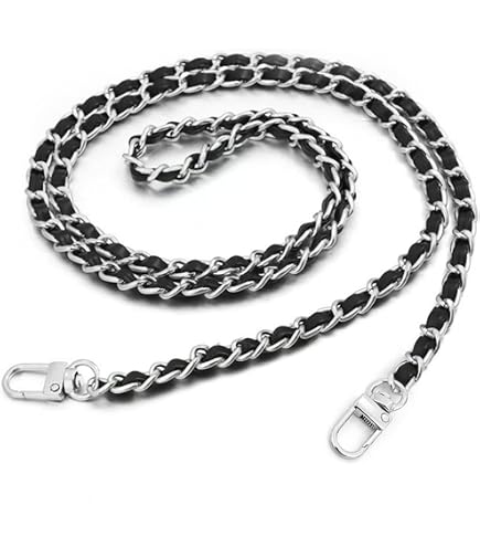 Hazrcvr Lot De 2 Chaînes Bandoulière Sac 120 Cm Noir & Argent – Avec Boucles & Anneaux D, Rechange Sacs à Main