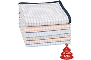 HOULIFE Homme Mouchoirs Tissu en Pur Coton 43 * 43cm Carreaux Vichy Classique pour Usage Quotidien Lot de 6 Pièces