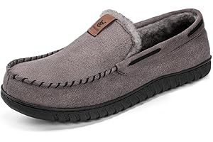 VeraCosy Men's Classic Moccasin Slippers Soft Faux Suede Memory Foam Closed-back Indoor House Shoes