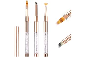 Pinceles Ombre para Uñas de Gel con Tapa Decoracion Nail Art Acrilicas Profesional, LEA-SHALL 3 Piezas Pincel Semipermanente Ombre/Gradiente/Ventilador Kit Manicura Set Pintura Oro Rosa