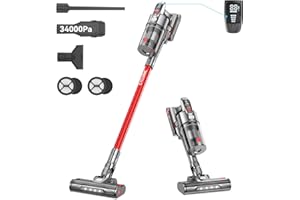 Vistefly B6 Aspirateur Balai sans Fil 34000PA, 500W Aspirateur sans Fil Super Puissant 5 Niveaux Succion, 60Min Autonomie, Détection Poussière, 8 in 1 Aspirateur pour Poils Animaux Tapis Sol Dur