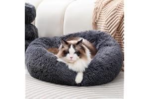 FHODIGOGO Legowisko dla psa, legowisko dla kota, małe legowisko dla zwierząt domowych, okrągłe pluszowe łóżka, ciepłe gniazdo dla kociaka, z antypoślizgowym dnem, 45 cm, dla zwierzaka o wadze 5 kg