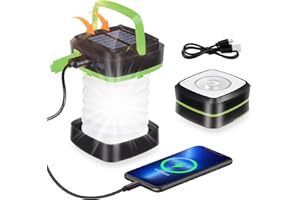 Grezea LED Camping Lantern - Solar and USB Rechargeable Emergency Lights - Collapsible Camp Lanterns for Power Outages, Night Hiking & Camping (Green)