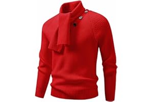 Generisch Pull d'hiver pour homme - Écharpe amovible - Pull en tricot uni - Pull d'hiver polyvalent et confortable - Pull en tricot élégant et simple - Élastique et ample