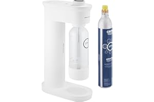 GROHE Blue Fizz Advanced - Gasatore Starter Kit (Display digitale del livello di CO2, 1 bombola di CO2, 1 bottiglia d'acqua da 0,85 + polvere pulizia), Bianco, 31945L00