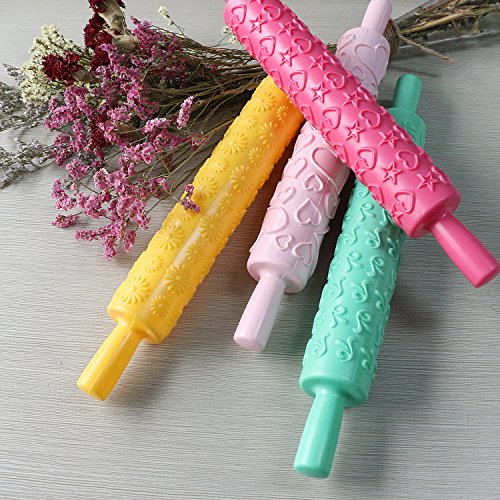 SUNJAS 6tlg Teigrolle Musterrolle Prägerolle Nudelrolle mit Muster Farbenfrohe Tortenverzierung Kunststoff Fondant Kuchen Teig Backen Deko - 2