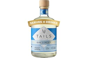 Tails Cocktails Gin Gimlet, Crafted With Bombay Sapphire Gin, Ready-To-Drink Pre-Mixed Cocktail, Serves 4 Bar-Quality Cocktails, 14.9% ABV, 50cl / 500ml