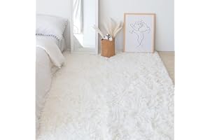 Swsen Tappeto Soggiorno Super Morbido - Tappeti Shaggy Soffice Lato Lavabile - Moderno Tappeto Inferiore Antiscivolo a Pelo Lungo Tappeti a Pelo Lungo 60 x 200CM, Bianco
