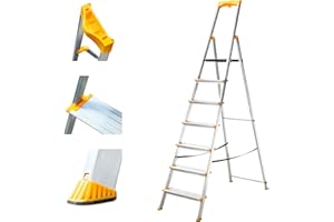 HOSTRÖM Escabeau 7 marches en Aluminium, Escabeau Pliable sécurisé, Porte-Outils, Marches Extra-Large 12cm, Usage Domestique et Pro, Garantie 5 Ans
