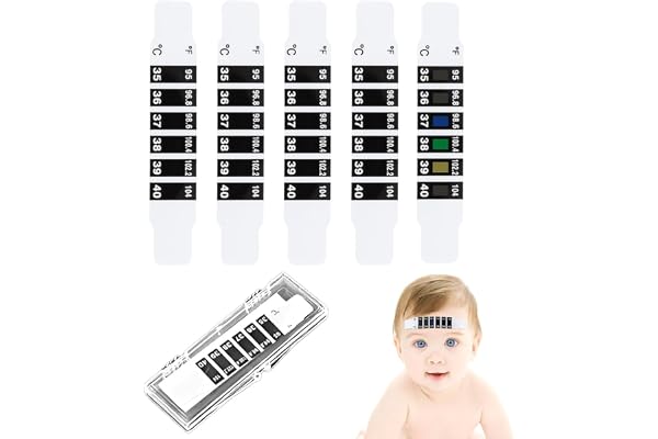BOPRKTM 5 PCS Thermomètre Frontal, Bandes de Thermomètre Frontal Fiable, Réutilisable, pour Vérifier la Température de Bébé