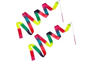 Bremorou 2 Pcs Dance Ribbons for Kids 78 Inch Sparkling Dance Ribbon Streamer Gymnastics Ribbon with Wand Twirling Dancing Ribbons Rhythmic Long Ribbon Streamers for Girls Adults