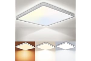 Rravdst 29CM LED Ceiling Light 24W 3200LM, 3000K/4000K/6500K 3 Color Temperature, IP54 Waterproof Bathroom Light, Modern Square LED Ceiling Light for Bedroom, Kitchen, Hallway, Black 1Pack
