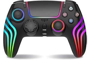 SWCTIM Wireless Controller für PS4,Game Controller Kompatibel mit PS4/Slim/Pro,Gamepad Joystick mit RGB-Licht,6-Achsen Gyro Sensor,Doppelter Vibration,3.5mm Kopfhörerbuchse,Schwarz