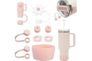 Yuecda Stanley Cup Accessories Set Includs 6 Pcs Silicone Spill Proof Stopper, 2 Pcs Straw Cover Cap for 9-10 mm Straw, 1 Pcs Silicone Boot for Stanley Cup 40oz&30oz Tumbler (Pink)