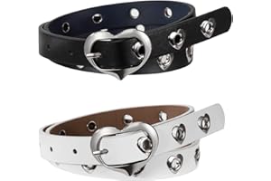 BERKELEN Mädchen-Gürtel Verstellbare PU Ledergürtel mit Herz Loch und Metall Herz Dornschließe Kinder Gürtel für Kleider Hosen Jeans 2 Stück (Schwarz + Weiß)