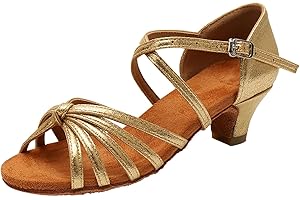 PVUCPOT Scarpe da Ballo Latino Americano Bambina Tacchi Bassi Suola Morbida Scarpe Latino Americano Bambina Comode e Antiscivolo Sandali per Dance Performance Salsa