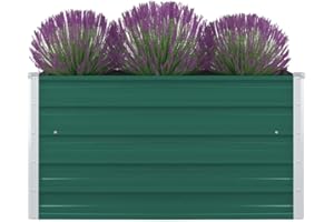 vidaXL Raised Garden Bed Metal Square Outdoor Planter Pot Flower Vegetables Boxes Container 100x100x45cm Galvanised Steel Green