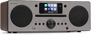 auna Harvard Kompaktanlage - Stereoanlage mit UKW und DAB+ Radio mit CD-Player, Bluetooth, USB-Port, RDS-Funktion für DAB/DAB+ und UKW, Fernbedienung, Impedanz 4 Ohm, Sleep-Timer, walnuss