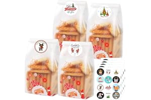 BLUELVES Weihnachten Cellophantüten, Kekstüten Weihnachten,50 Stück Plätzchentüten Weihnachten, Kekse Zellophantüten Geschwnktüten, Bodenbeutel für Plätzchen Süssigkeit Geschenke