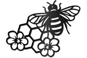 CREATCABIN Bees Metal Wall Art Decor Black Honey Wall Hanging Ornament Iron Wire Wall Art Flower Sculpture Decoration Sign Minimalist Wall Decor for Farmhouse Garden Bedroom Office Home 12 x 9Inch
