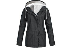 RLEHJN Veste Hiver Femme Chaude Imperméable Veste Coupe Vent Imperméable Doublée Polaire Femme Vestes À Capuche De Randonnée Couleur Unie Manteau Épaissir Ample Décontractée Outwear Avec Poche