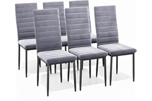 Bealife Set di 6 Sedie da Pranzo, Set di Sedie da Pranzo in Flanella per Cucina, Sala da Pranzo, Sedia da Pranzo Moderna con Schienale Alto (Grigio - Flanella, Set da 6)