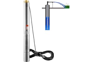 VEVOR Bomba Sumergible de Acero Inoxidable para Pozo Profundo 750 W 60 Hz 7,1 m³/h Flujo Máximo 75 m Cabezal Máximo con Cable Eléctrico de 9,1 m Grado Impermeable IP68 para Uso Industrial y Hogar