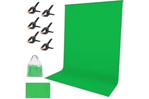 FNLLC Schermo verde 1,8×2,8 m sfondo fotografico, addensare sfondo panno verde, pieghevole schermo verde Rollup tessuto sfondo fotografico con 6pcs clip (supporto fondale non incluso)