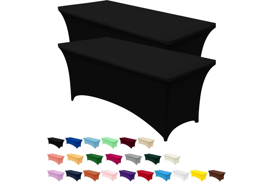 Utopia Kitchen Spandex Table Cloth 2 Pack [6FT, Black] Tight, Fitted, Washable and Wrinkle Resistant Stretch Rectangular Patio Table Cover for Event, Wedding, Banquet & Parties [183Lx76Wx76H] cm
