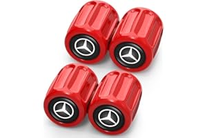 YALUGA 4 Stück Ventilkappen,Reifen mit Dichtung für stabilen Reifendruck,Autoventil Kappe Compatible mit Mercedes Benz CESM CLK GLK GL AB AMG GLS GLE AMG Series,Auto Zubehör Ventilkappen,rot