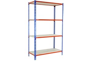 SIMON RACK SimonRack Estanteria Metalica, 4 Baldas Madera Ajustables, 150 kg de Punto Flexión, 1500x1000x400 mm, Estantería Almacenaje, Sin tornillos, Azul/Naranja/Madera - Maderclick