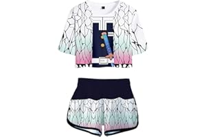 Yumenam Femme Survêtement Anime 3D Imprimé Crop Tops+Shorts Ensemble de 2 PCS Costume de Cosplay Casual Manches Courtes T-Shirt Shorts Pyjamas Sets d'été