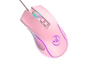 HXSJ X100 Mouse da Gioco,Mouse Ergonomico Cablato per PC con Illuminazione a LED a 7 Colori,7 Pulsanti,Sensore Ottico di Gioco,Fino a 3600 DPI,Leggero,per PC,Mac,PS4 - Rosa