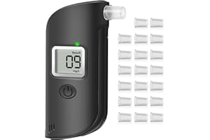 AiQInu Certyfikowany przenośny alkomat, profesjonalny test alkoholu z cyfrowym wyświetlaczem LCD, zawiera 20 ustników, czujnik półprzewodnikowy, do użytku domowego i profesjonalnego - czarny