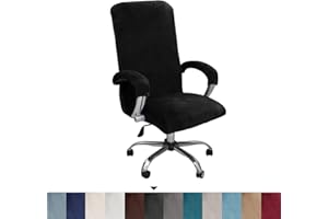 Bestenrose Velvet Office Chair Cover Stretch Computer Desk Armchair Cover Slipcover Replacement Washable Rotating Universal Chair Covers with Arm Cover (black, Large)