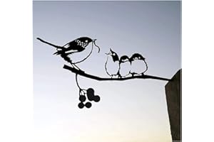 LUCKLY Silhouette en Acier d'oiseau en Métal,Décoration d'oiseaux de Branche,Statue Oiseaux Décor d'arbre d'art de Figure pour Décorations Extérieures de Patio Jardin (C-Nourrir Les Oiseaux)