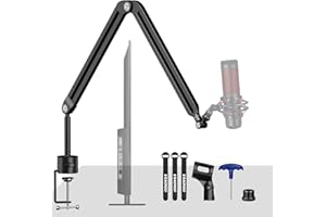 Aokeo Stojak na mikrofon, biurko, regulowany, kompaktowy mikrofon, zawieszany wysięgnik, nożycowy, stojak na ramię do Blue Yeti, Blue Snowball iCE, profesjonalne przesyłanie strumieniowe, odtwarzanie