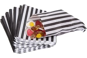 QTPACK 5" x 7" Black Candy Striped Sweet Paper Bags | Pack of 50 | Wedding Buffet Favour Cake Gift Pick n Mix Shop