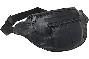 RAS WALLETS RAS Mens Womens Leather Bum Bag Travel Money Pouch Waist Hip Pouch Bag Passport Holder Adjustable Belt 1013 (Black)