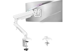 ELIVED Single Arm Monitor Desk Mount for 13-32 inch Screen, Tool Free Height Adjustable Gas Spring Arm, Gaming Monitor Arm Holds 2-9kg, VESA 75 & 100mm, C-clamp & Grommet Options, Freelift Pro White